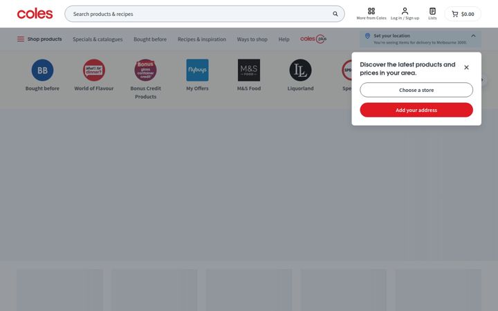 Kuvakaappaus sivustosta coles.com.au