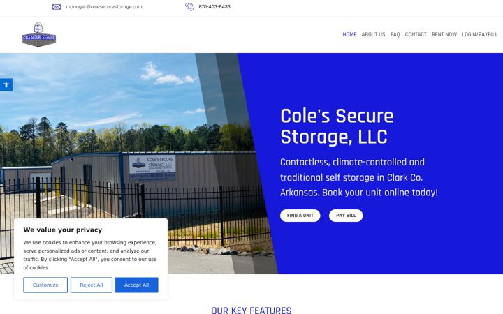 Screenshot of colesecurestorage.com