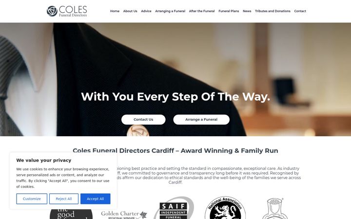 Screenshot of colesfuneraldirectors.co.uk