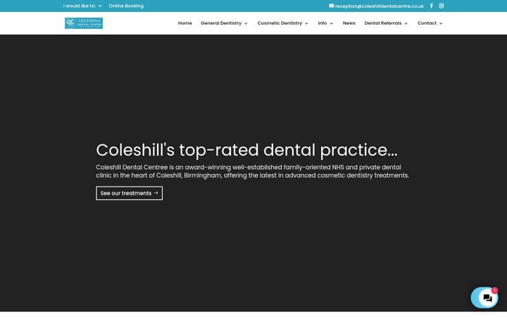 Snímek obrazovky coleshilldentalcentre.co.uk