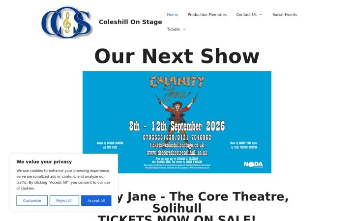 Snímek obrazovky coleshillonstage.co.uk