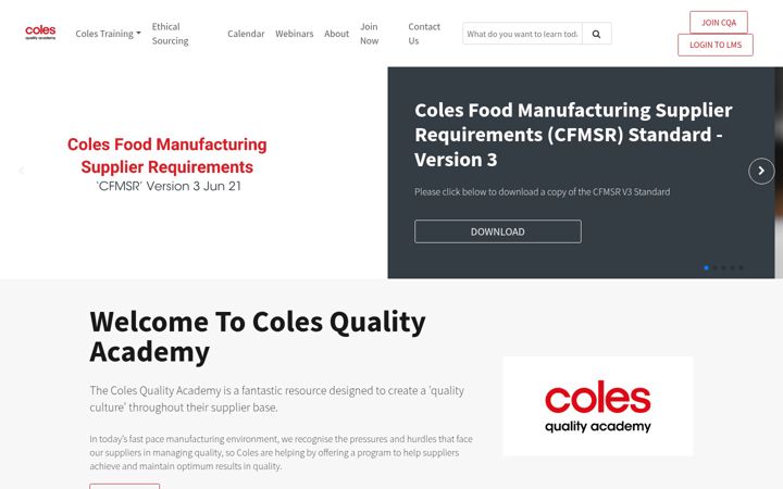 Screenshot of colesqualityacademy.com.au