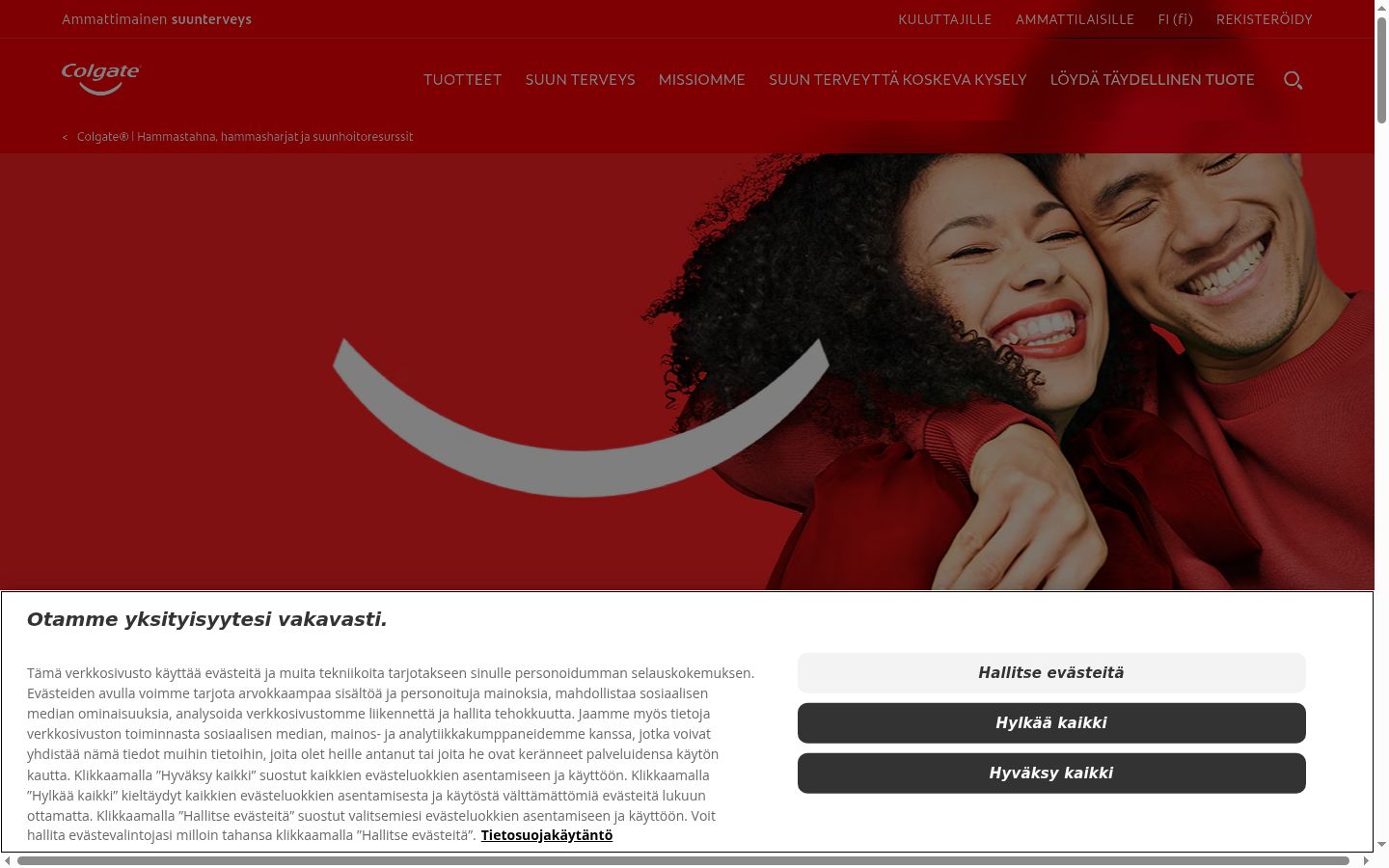 Screenshot del banner di consenso mostrato prima di qualsiasi interazione