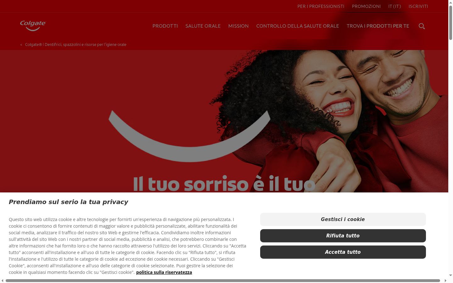 Screenshot del banner di consenso mostrato prima di qualsiasi interazione