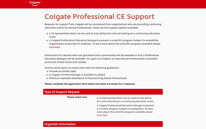 Screenshot of colgatecesponsorship.com