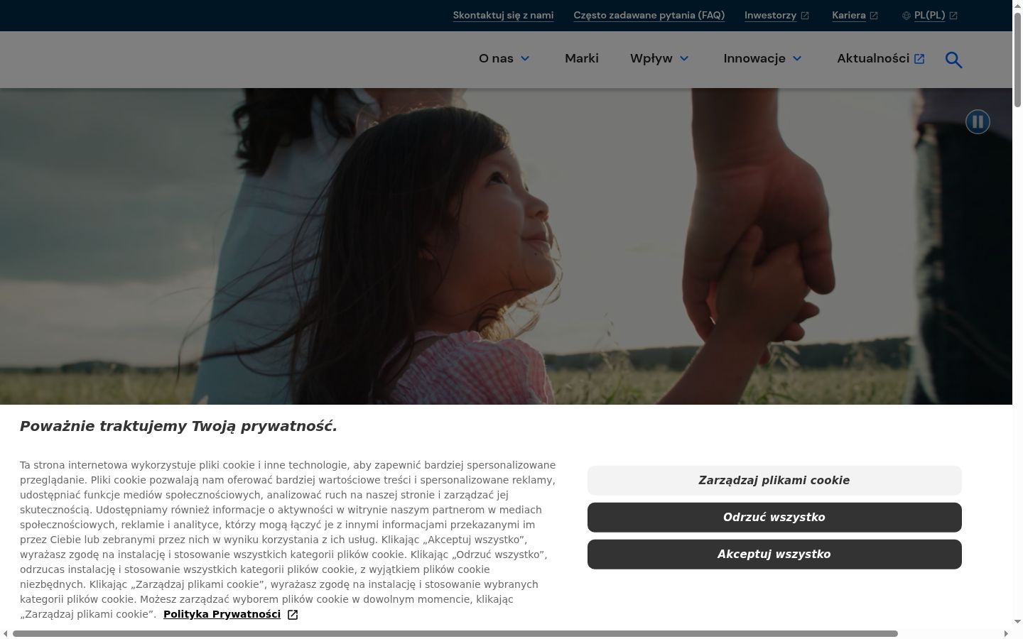 Zrzut ekranu banera zgody wyświetlanego przed jakąkolwiek interakcją