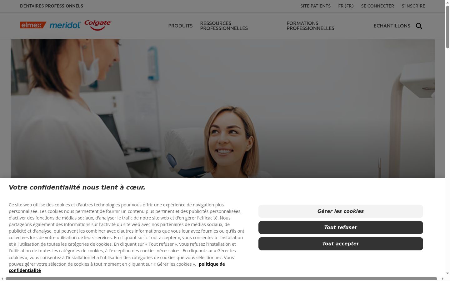 Captura de ecrã do banner de consentimento apresentado antes de qualquer interação