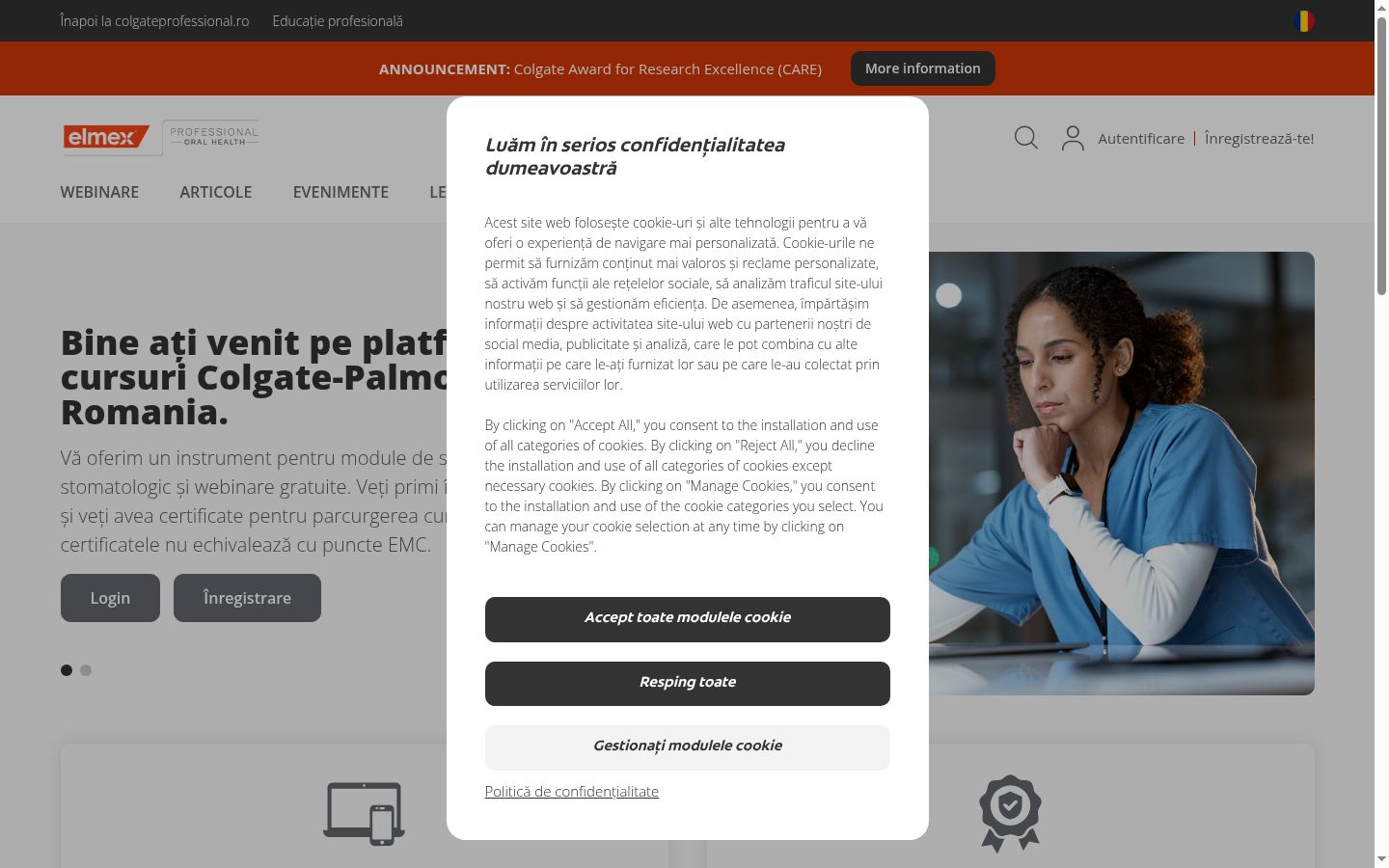 Screenshot of the consent banner shown before any interaction