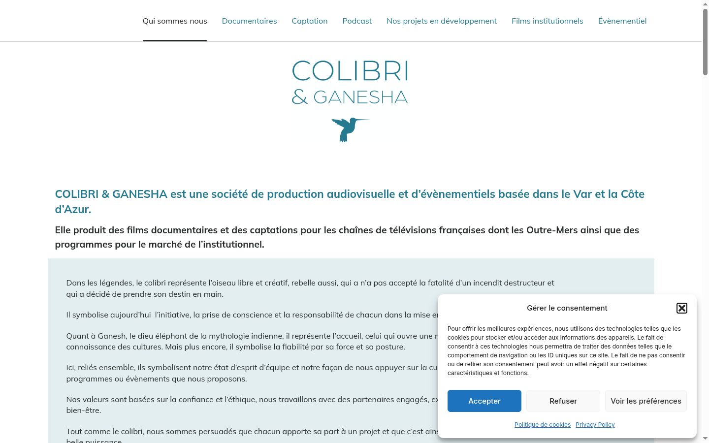 Capture d'écran de la bannière de consentement affichée avant toute interaction