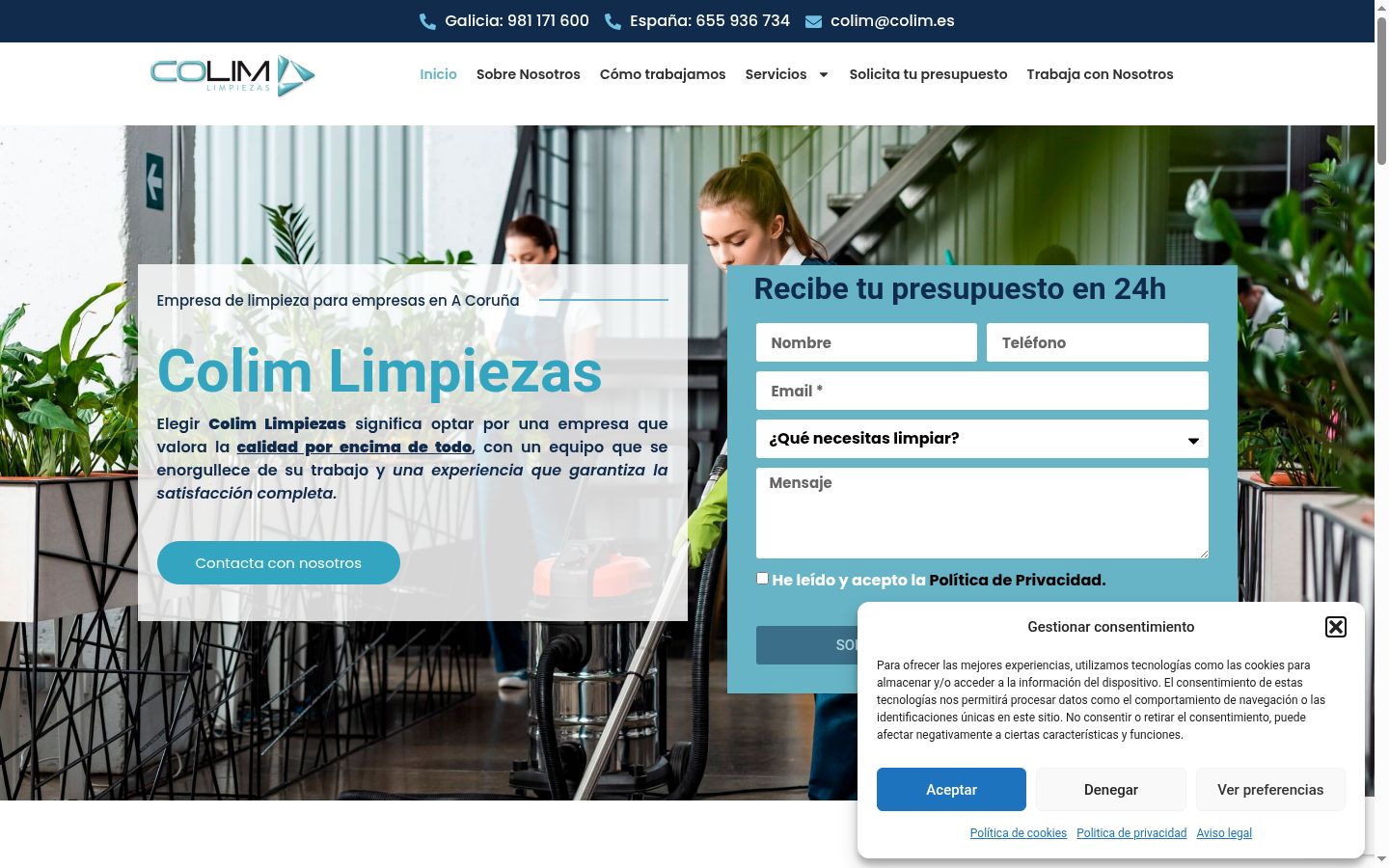 Captura de ecrã do banner de consentimento apresentado antes de qualquer interação