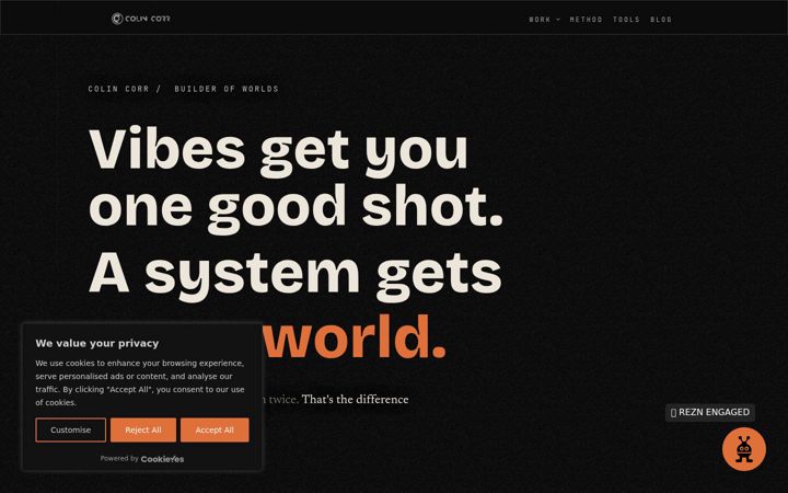 Screenshot of colincorr.com