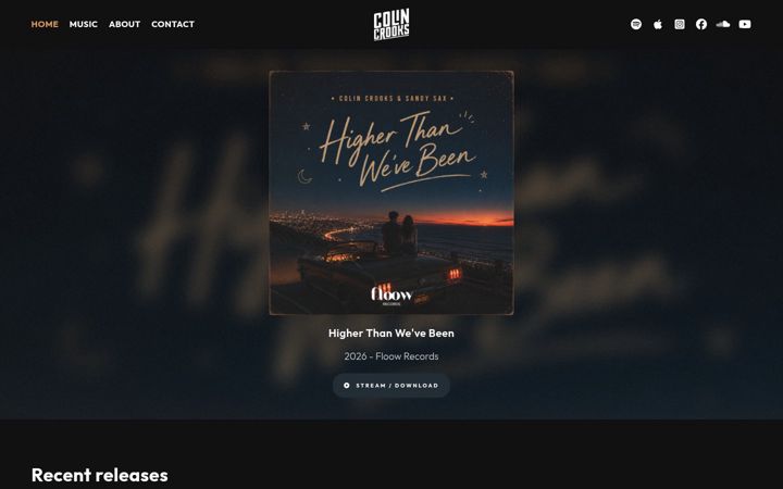 Screenshot of colincrooksmusic.com