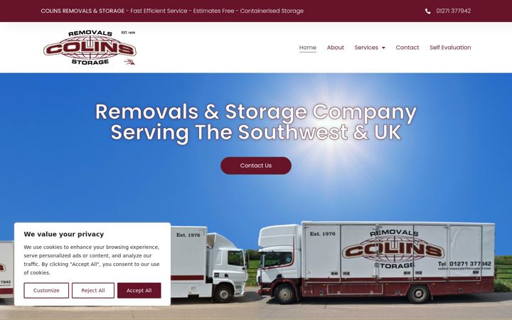 Screenshot of colinsremovalsandstorage.co.uk