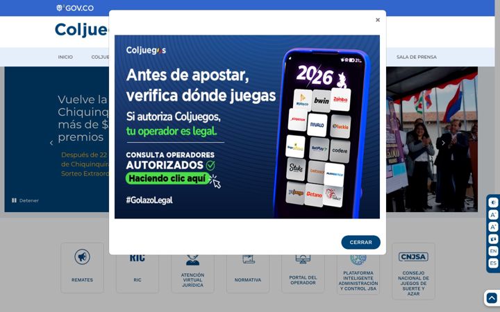 Screenshot of coljuegos.gov.co
