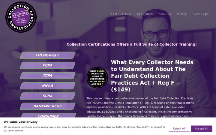 Screenshot of collectioncertifications.com