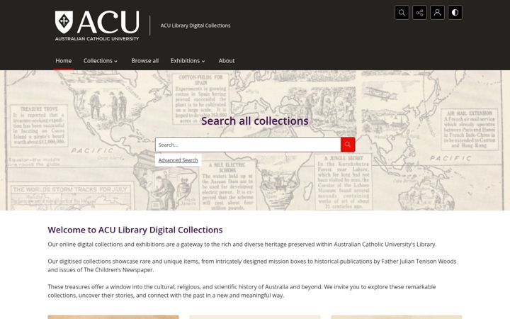 Ekraanipilt saidist collections.acu.edu.au
