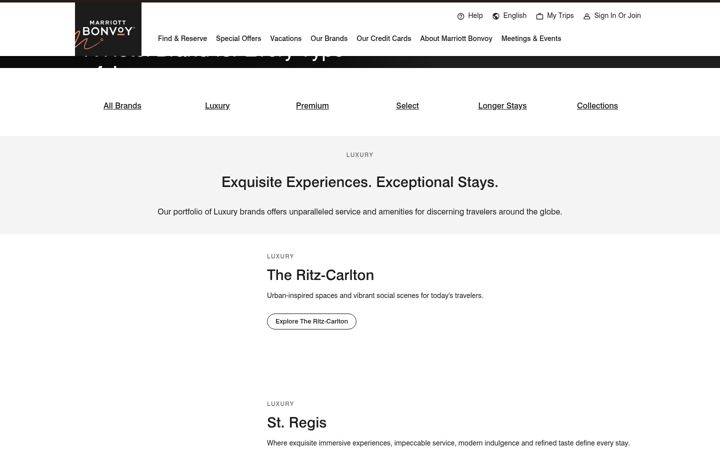 Screenshot of collections.marriott.com