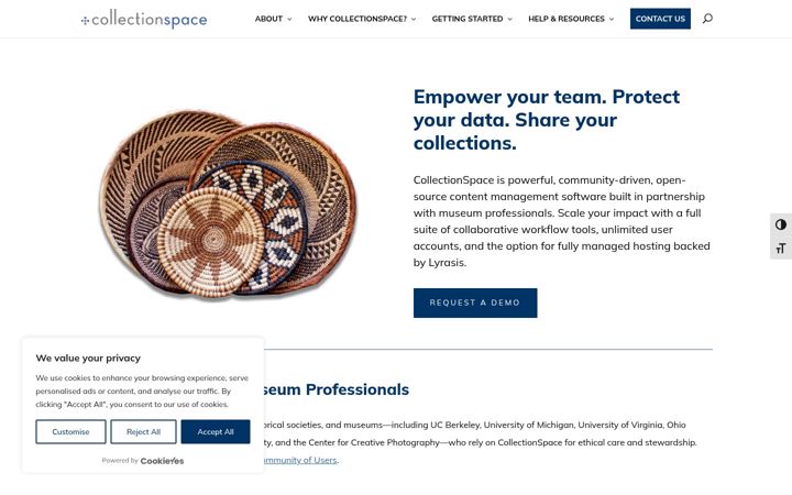 Screenshot of collectionspace.org