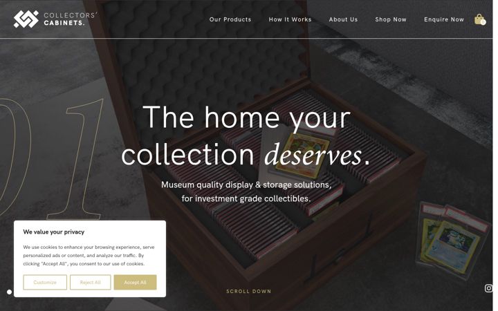 Screenshot of collectorscabinets.co.uk