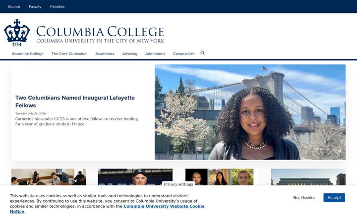 Screenshot von college.columbia.edu