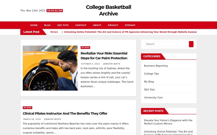 Screenshot of collegebasketballarchive.com