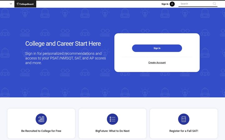 Screenshot stránky collegeboard.com