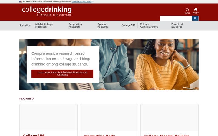 Screenshot of collegedrinkingprevention.gov