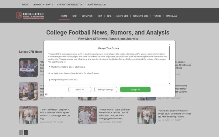Screenshot of collegefootballnetwork.com