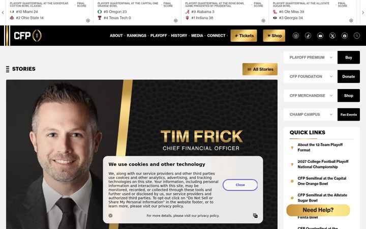 Screenshot of collegefootballplayoff.com