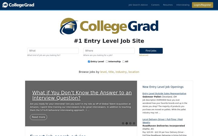 Screenshot of collegegrad.com