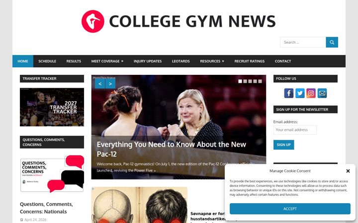 Screenshot of collegegymnews.com