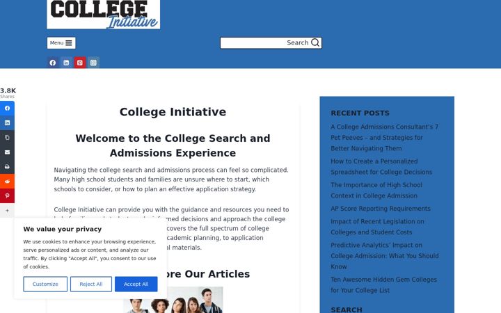 Screenshot of collegeinitiative.net