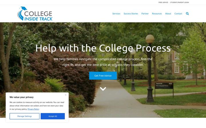 Screenshot of collegeinsidetrack.com