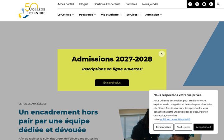 Screenshot of collegeletendre.qc.ca