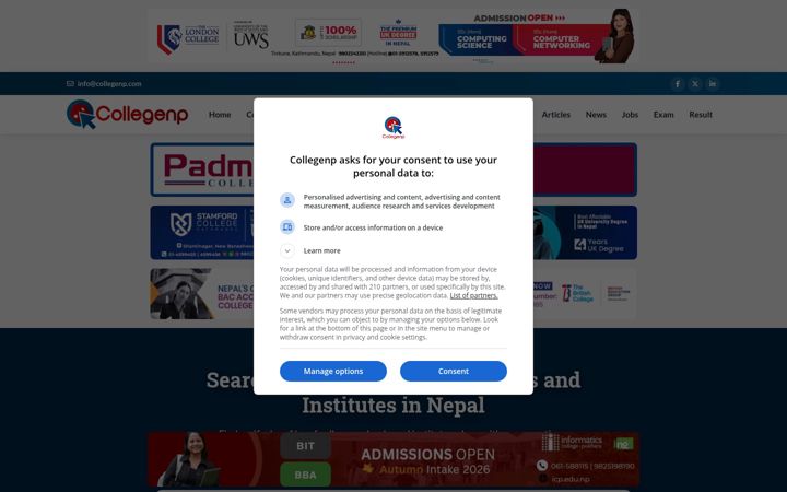 Screenshot of collegenp.com
