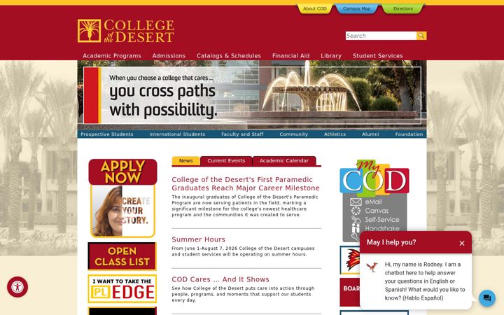Screenshot of collegeofthedesert.edu