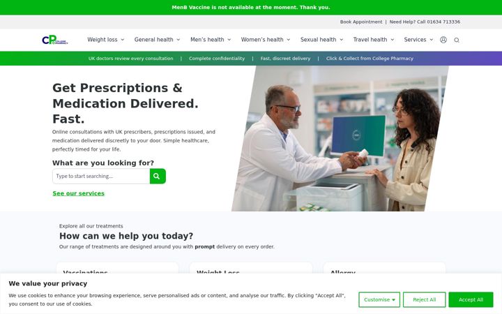 Screenshot von collegepharmacy.co.uk