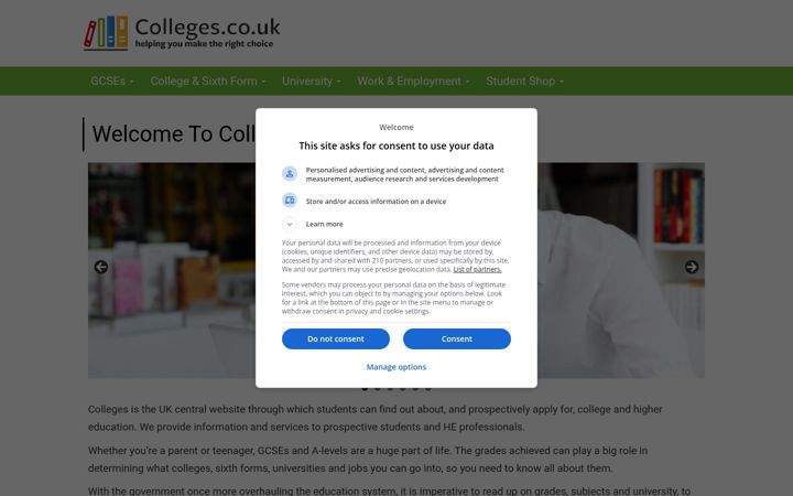 Screenshot of colleges.co.uk