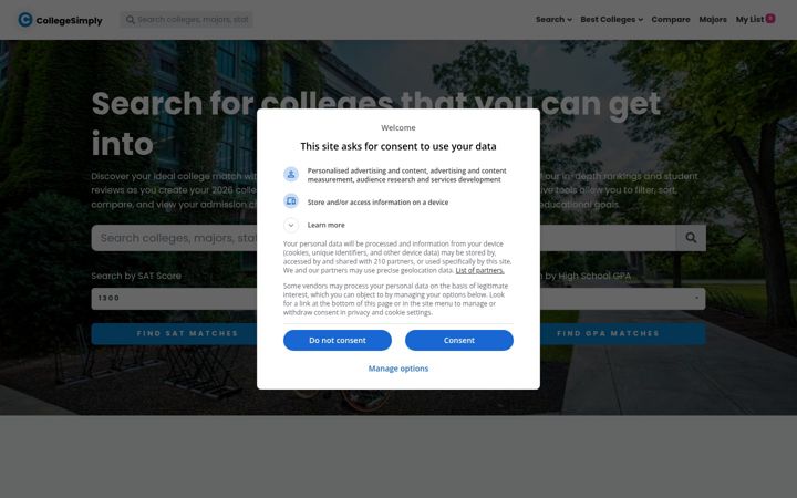 Screenshot of collegesimply.com