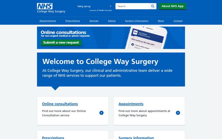 Screenshot of collegewaysurgery.nhs.uk