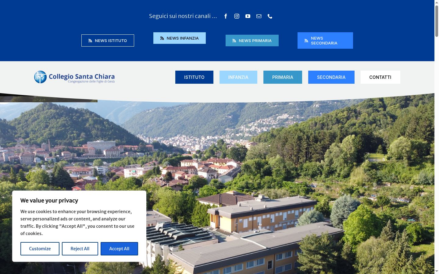 Screenshot del banner di consenso mostrato prima di qualsiasi interazione