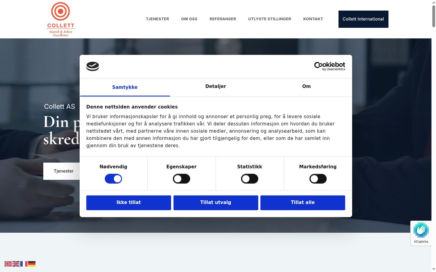 Captura de ecrã do banner de consentimento apresentado antes de qualquer interação