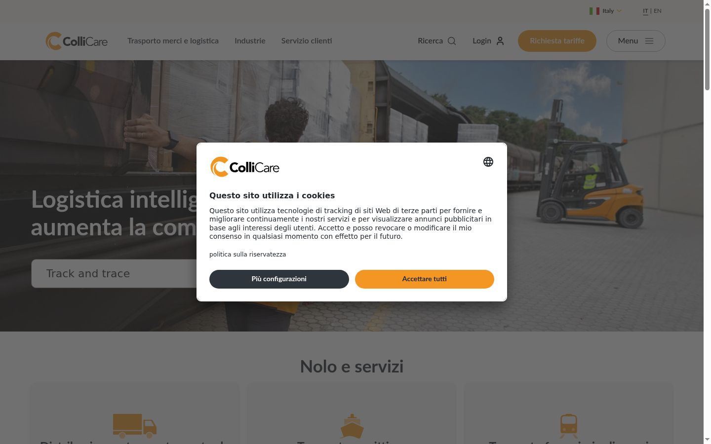 Screenshot del banner di consenso mostrato prima di qualsiasi interazione