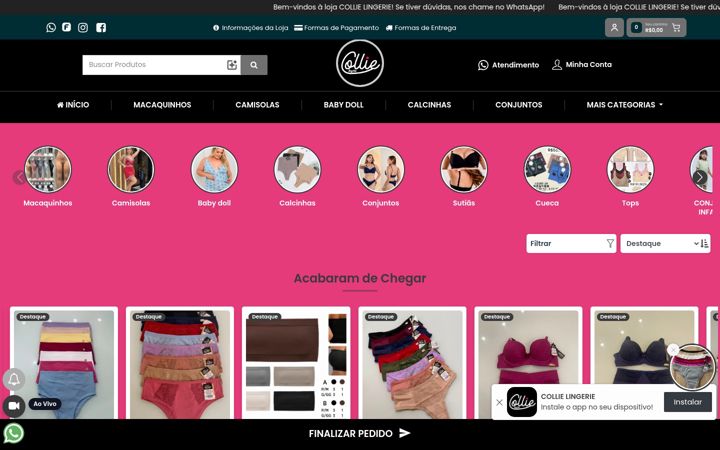 Snímek obrazovky collielingerie.com.br