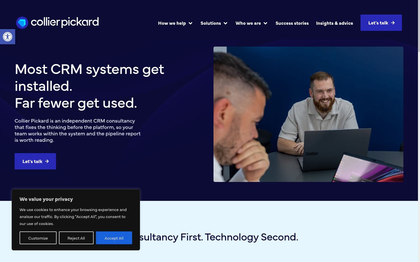 Screenshot del banner di consenso mostrato prima di qualsiasi interazione