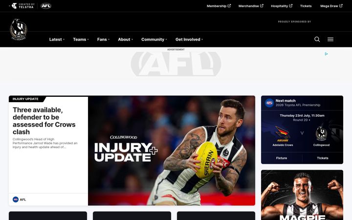 Screenshot of collingwoodfc.com.au
