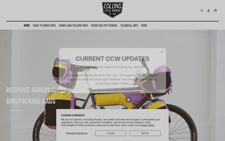 Screenshot of collinscycleworks.uk