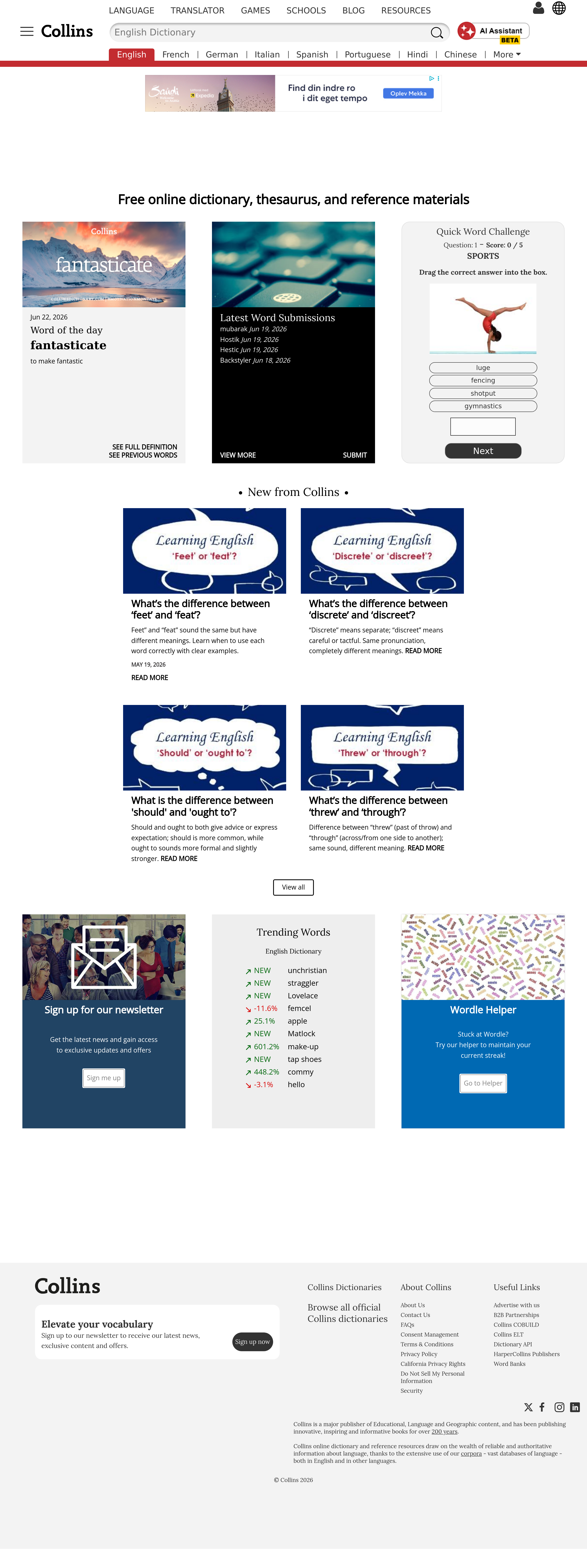 Screenshot of collinsdictionary.com