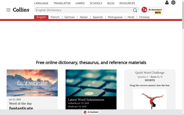Screenshot of collinsdictionary.com