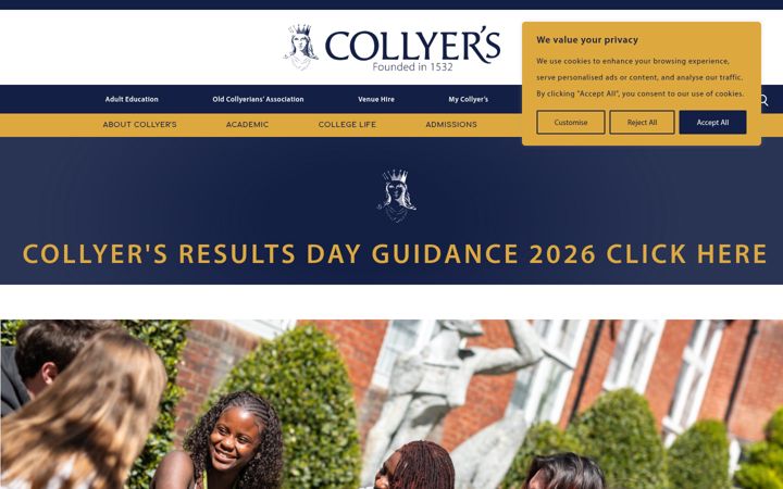 Screenshot of collyers.ac.uk